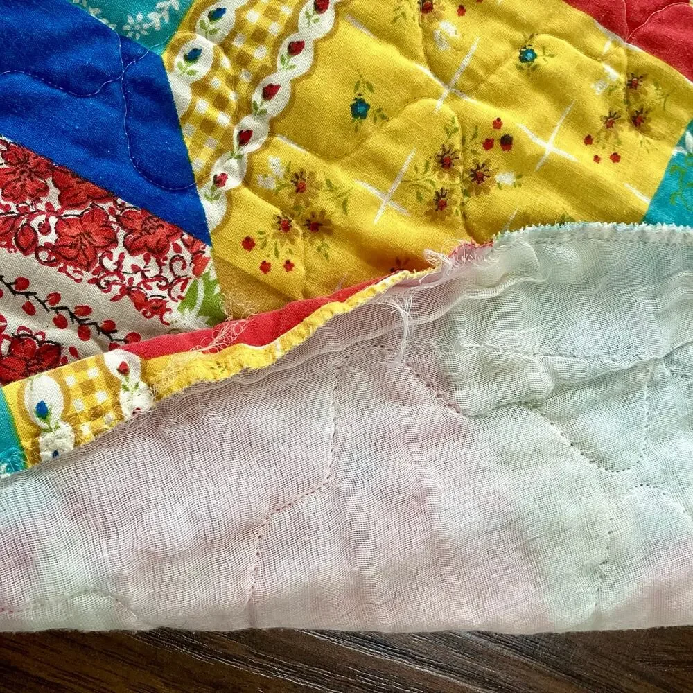 Vintage 70s Faux Patchwork Bed Coverup